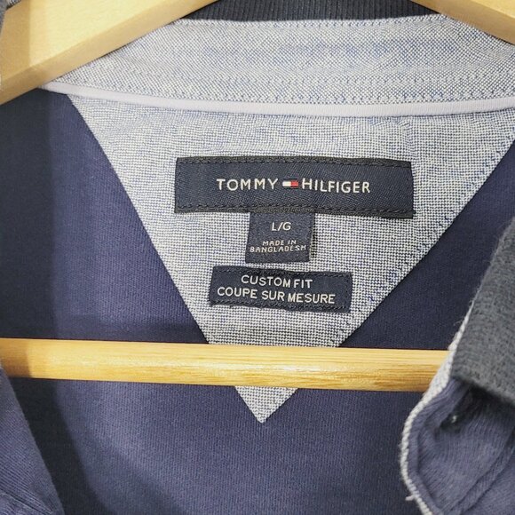 Tommy Hilfiger Men's Navy Blue 100% Cotton Custom Fit Polo Shirt Sz Large - Picture 6 of 10